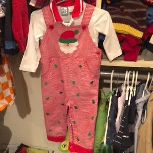 Adorable Santa overhauls with shirt.